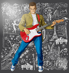 Image showing Man With The Guitar Against Love Background