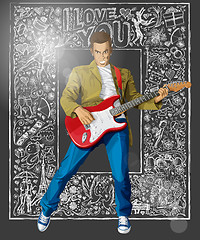 Image showing Man With The Guitar Against Love Background