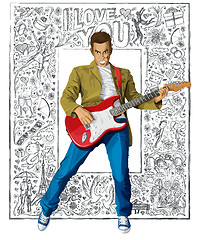 Image showing Man With The Guitar Against Love Background