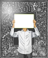 Image showing Man With Write Board Against Love Background