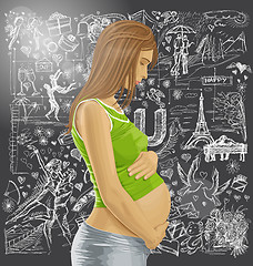 Image showing Pregnant Female With Belly Against Love Background