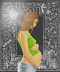 Image showing Pregnant Female With Belly Against Love Background