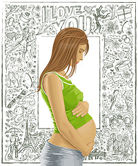 Image showing Pregnant Female With Belly Against Love Background