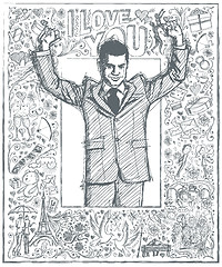 Image showing Sketch Businessman With Hands Up Against Love Story Background 0