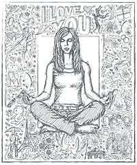 Image showing Sketch Woman Meditation In Lotus Pose Against Love Story Backgro