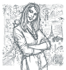 Image showing Sketch Woman With Crossed Hands Against Love Story Background 03