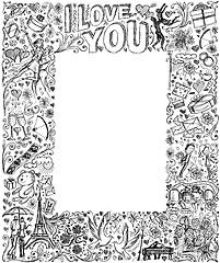 Image showing Vector sketch frame background with love story elements