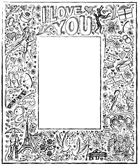 Image showing Vector sketch frame background with love story elements