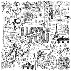 Image showing Vector sketch frame background with love story elements