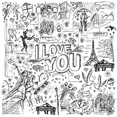 Image showing Vector sketch frame background with love story elements