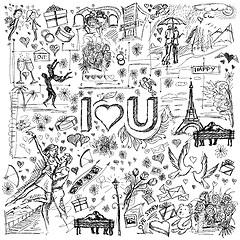 Image showing Vector sketch frame background with love story elements