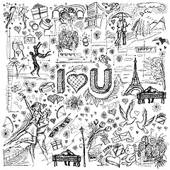 Image showing Vector sketch frame background with love story elements