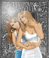 Image showing Vector Women Gay Couple Against Love Background