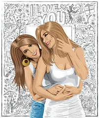 Image showing Vector Women Gay Couple Against Love Background