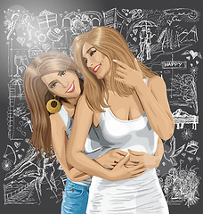 Image showing Vector Women Gay Couple Against Love Background