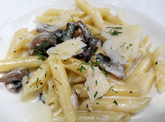 Image showing Plate with italian pasta with green herb