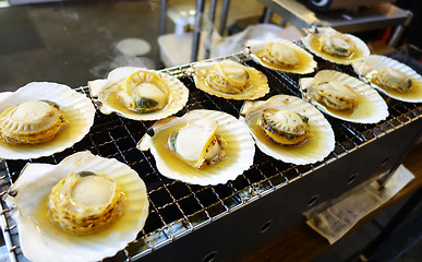 Image showing Cooking scallops on the grill