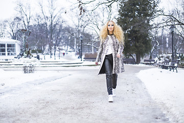 Image showing Blonde girl in the park on a winter day