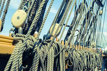 Image showing Blocks and tackles of a sailing vessel