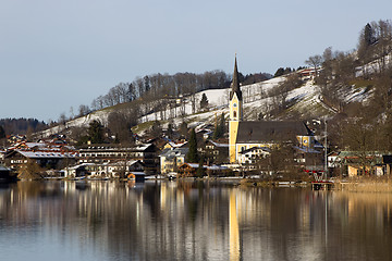 Image showing Bavarian lake Schliersee with with blue sky in winter