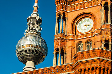 Image showing Red townhall and TV tower