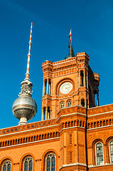 Image showing Red townhall and TV tower