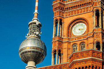 Image showing Red townhall and TV tower