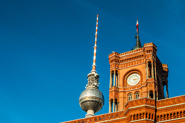 Image showing Red townhall and TV tower