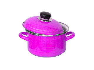 Image showing Old pink metal cooking pot 