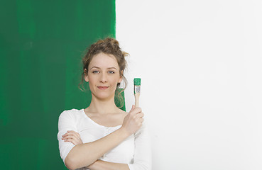 Image showing Woman with green brush