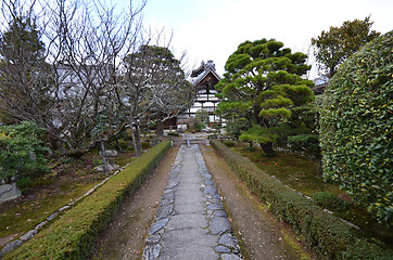 Image showing Entrance sign stone walkway in Tenryu-ji temple area, Japan,