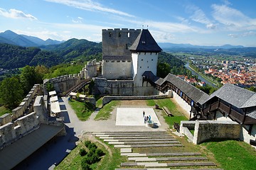 Image showing Celje medieval castle in Slovenia above the river  Savinja