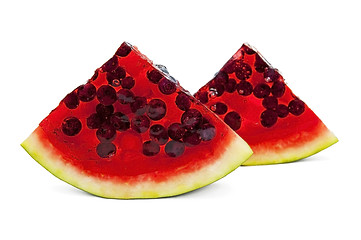 Image showing Jelly watermelon dessert with fresh berries 