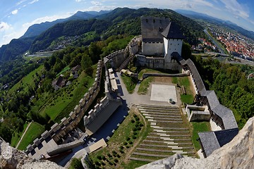 Image showing Celje medieval castle in Slovenia above the river  Savinja