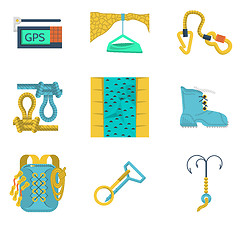 Image showing Flat icons vector collection of mountaineering equipment