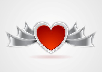 Image showing Red heart with metal wings