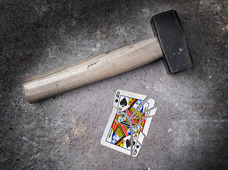 Image showing Hammer with a broken card, queen of spades