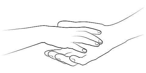 Image showing Man's hand holding a child's palm. Vector drawing