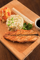 Image showing Grilled salmon with rice