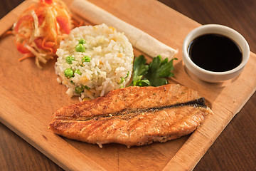 Image showing Grilled salmon with rice