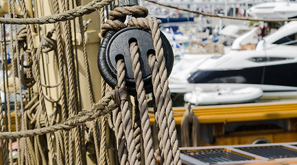 Image showing Blocks and tackles of a sailing vessel