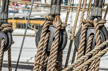 Image showing Blocks and tackles of a sailing vessel