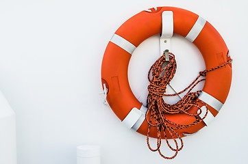 Image showing Lifebuoy ring onboard the ship, a close up