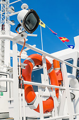 Image showing Lifebuoy ring onboard the ship, a close up