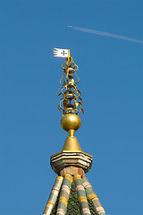 Image showing Steeple  and airplane