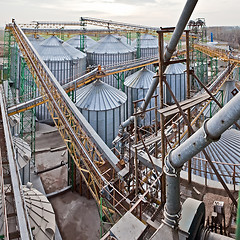 Image showing Towers of grain drying enterprise at sunny day