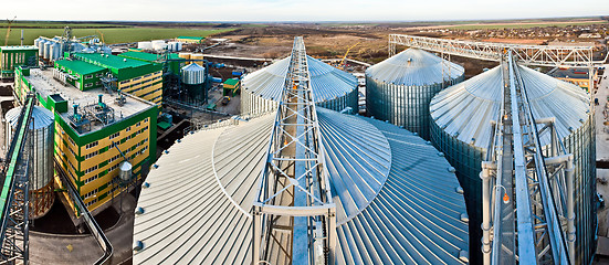 Image showing Towers of grain drying enterprise at sunny day