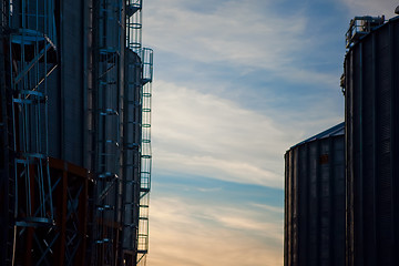 Image showing Towers of grain drying enterprise at sunny day