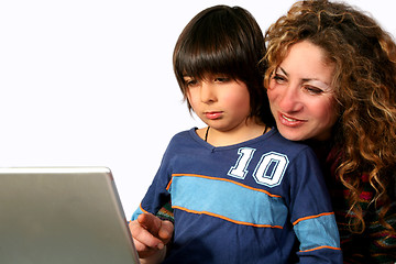 Image showing Mother and son at computer