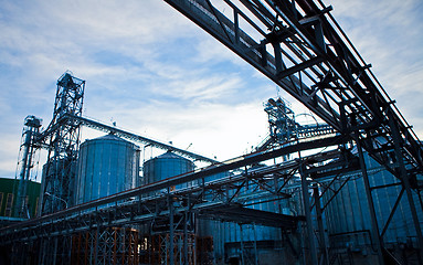 Image showing Towers of grain drying enterprise at sunny day